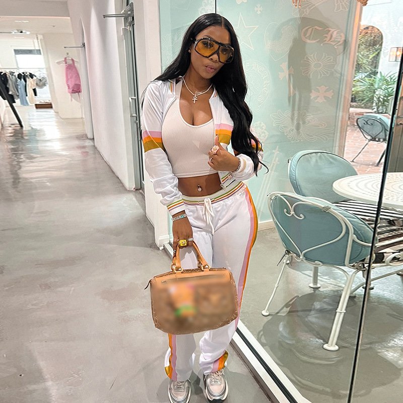 2024 Fall Fashion Baseball Suit For Women Zipper Striped Cardigan Tops Pants Sweat Suit Two Piece Set Casual Tracksuit