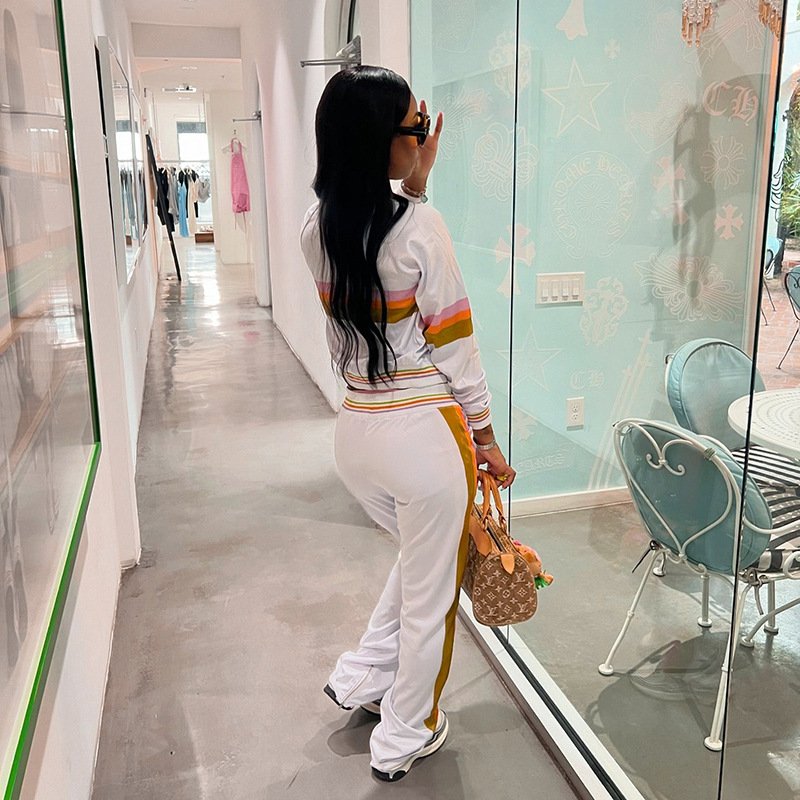 2024 Fall Fashion Baseball Suit For Women Zipper Striped Cardigan Tops Pants Sweat Suit Two Piece Set Casual Tracksuit