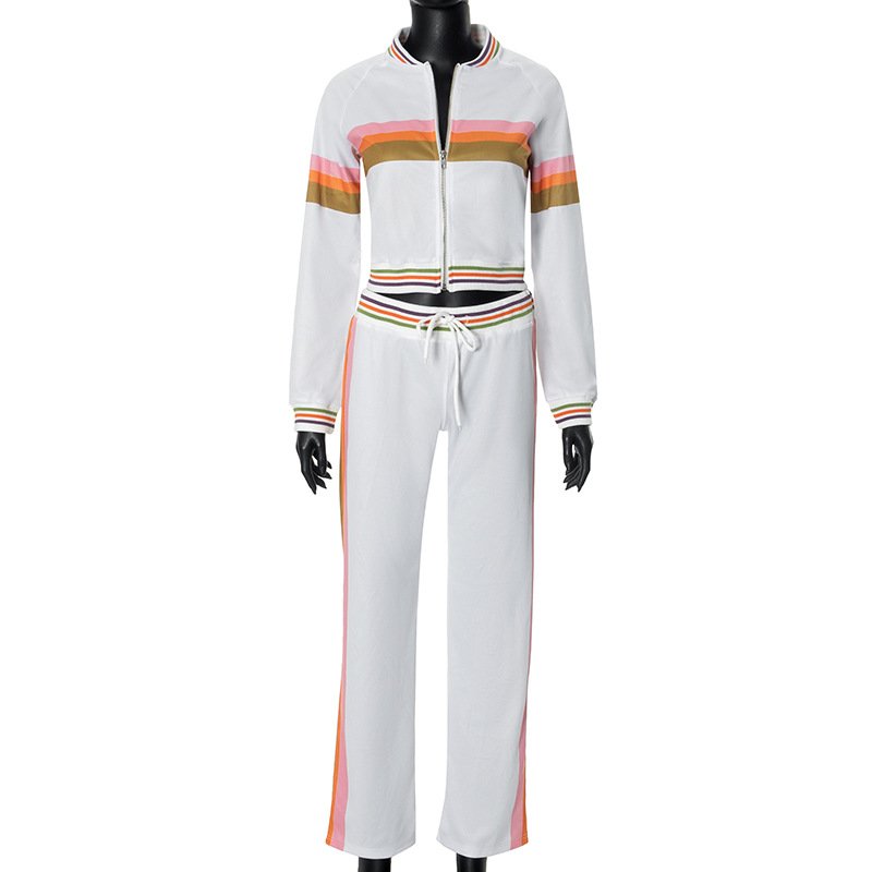 2024 Fall Fashion Baseball Suit For Women Zipper Striped Cardigan Tops Pants Sweat Suit Two Piece Set Casual Tracksuit