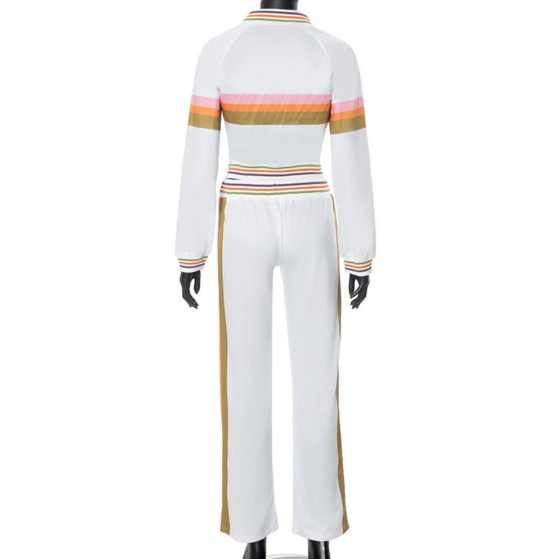 2024 Fall Fashion Baseball Suit For Women Zipper Striped Cardigan Tops Pants Sweat Suit Two Piece Set Casual Tracksuit