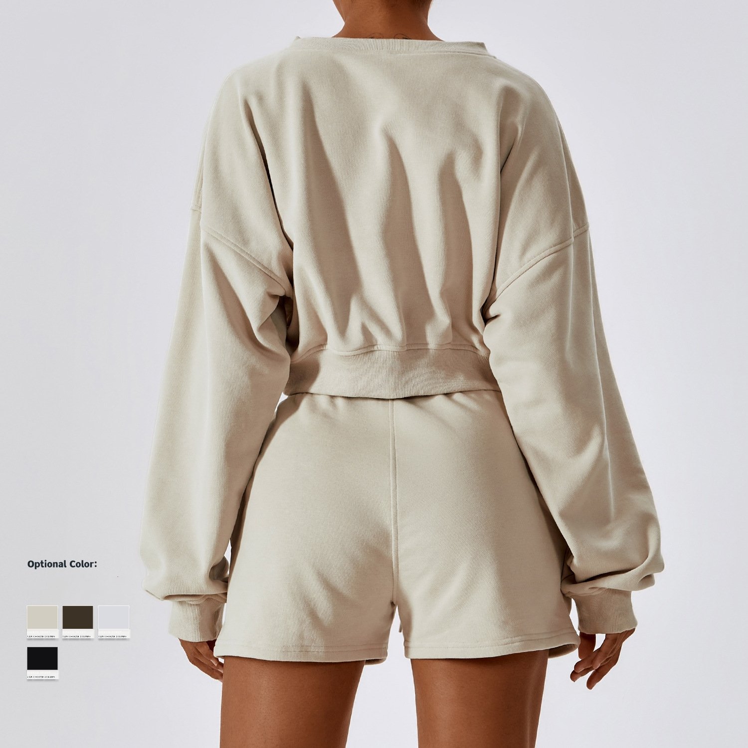 New Women Long Sleeve Loose Casual Sweatshirt Running Set Cotton Hoddies Yoga Shorts For Women Workout Set Sports Wear