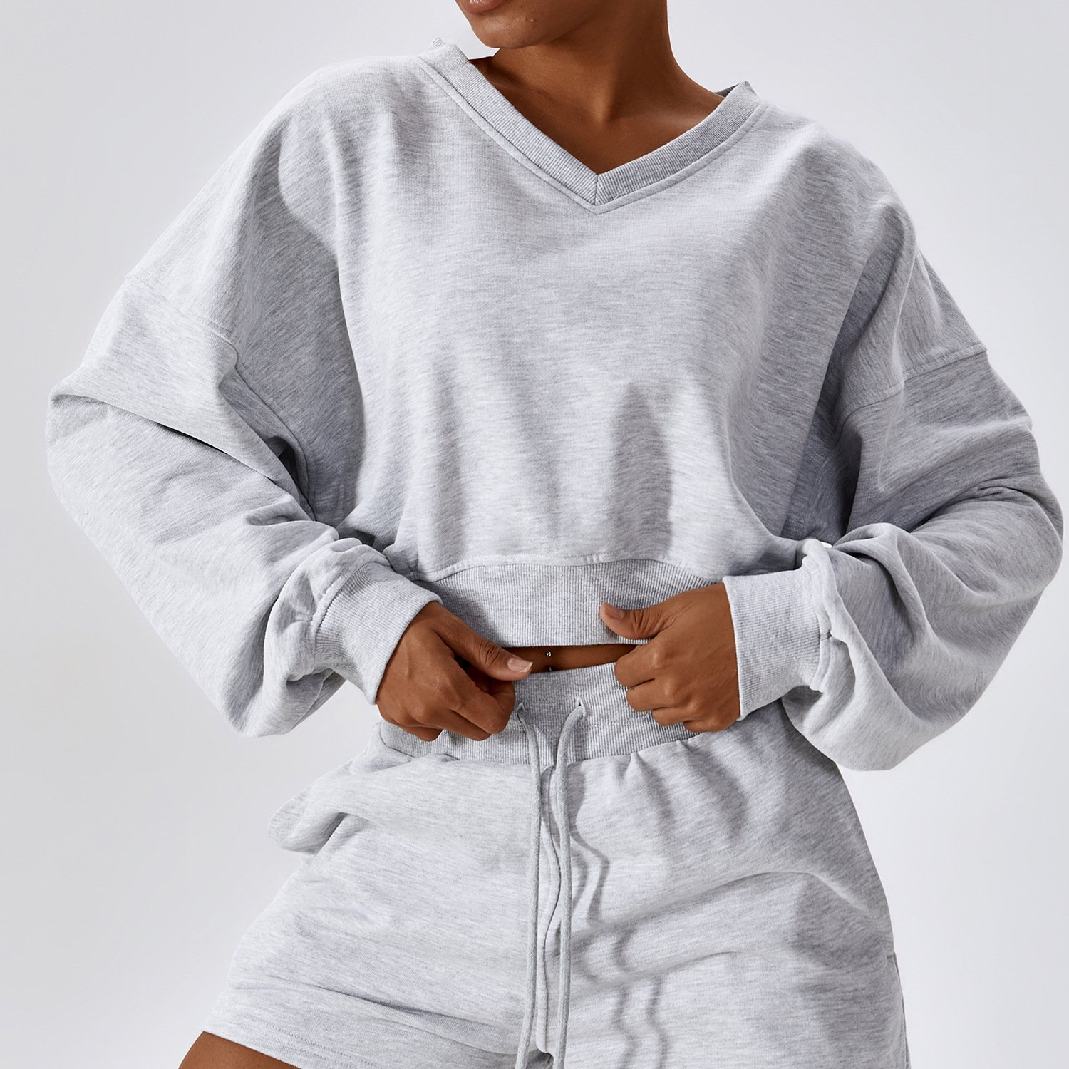 New Women Long Sleeve Loose Casual Sweatshirt Running Set Cotton Hoddies Yoga Shorts For Women Workout Set Sports Wear