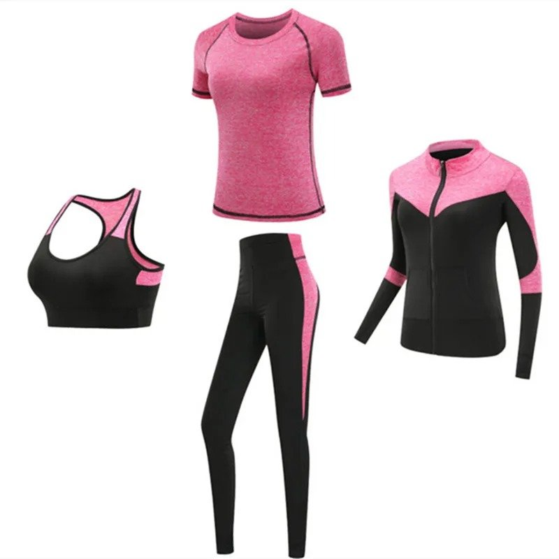 Quick dry women sportswear yoga set fitness gym yoga clothing suit sets coat+bra+t shirt+leggings 2024 workout running training