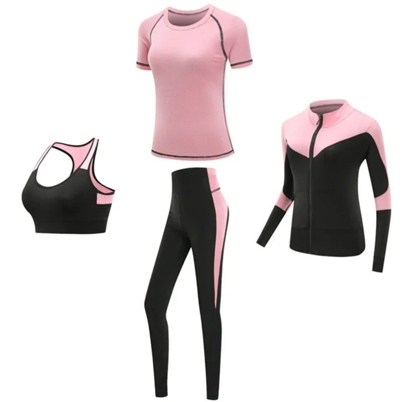 Quick dry women sportswear yoga set fitness gym yoga clothing suit sets coat+bra+t shirt+leggings 2024 workout running training