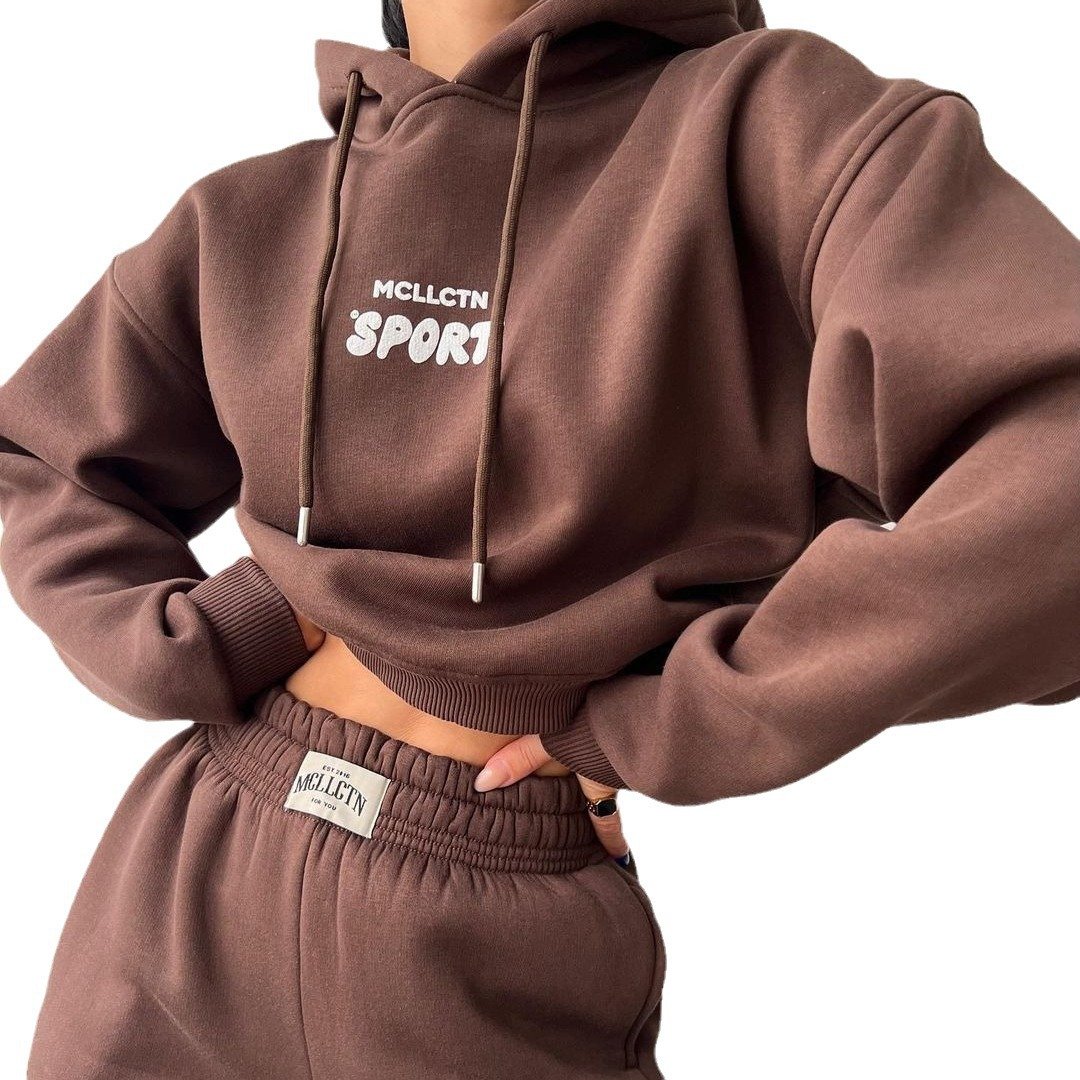 Cross border European and American Women's Wear Casual Fashion Print Thickened Set Plush Sweater Long sleeved Pants Set