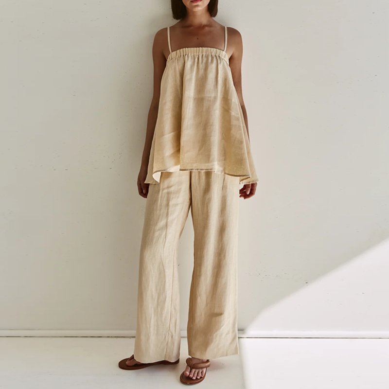 New arrivals sleeveless top and pants women's casual fashion suit cotton and linen two-piece set women's clothing