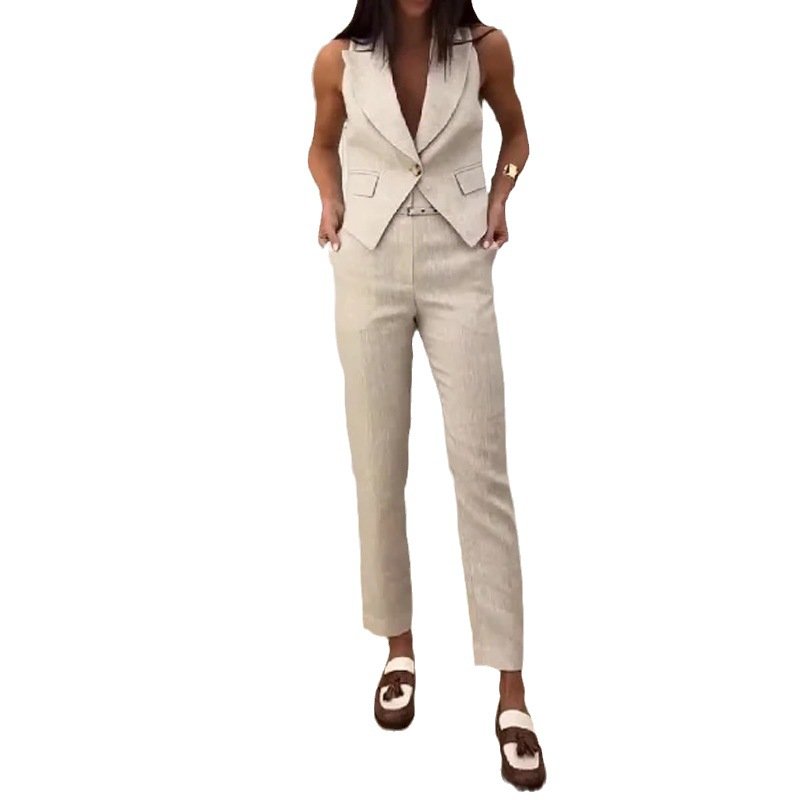 Boutique Wholesale 2024 Autumn New Fashionable Temperament Simple Vest Casual Pants Women's Set