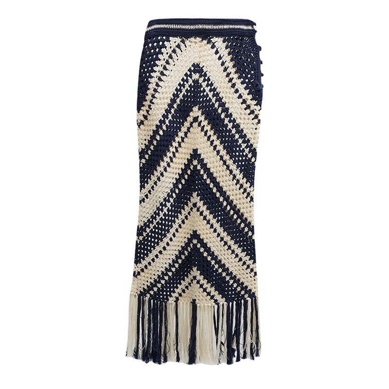 New Arrival Fashion Custom Crocheted Women's Sets High Rise Fringe Maxi Skirt And Sleeveless Back Tie Tank Top Two Pieces Set