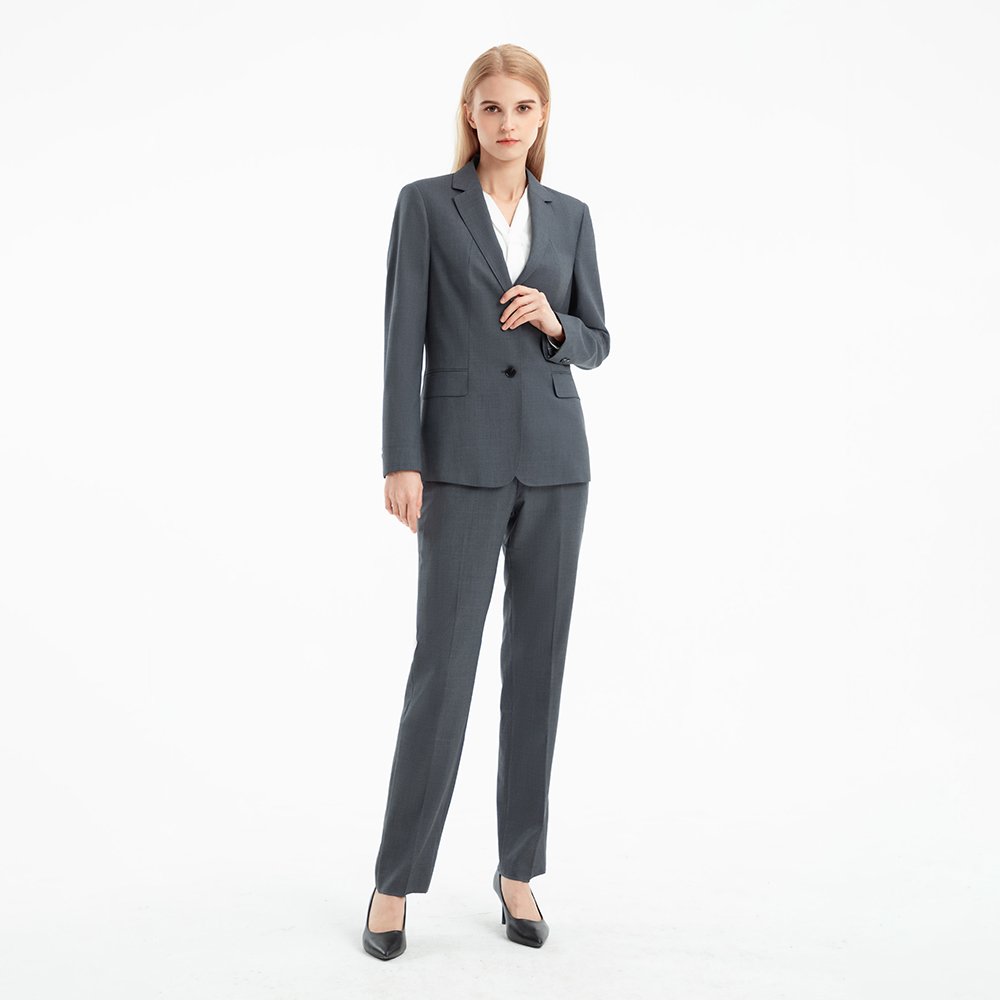 OEM Clothing Manufacturers Grey suit women's sets Wool polyester jacket pants elegant soft formal woman outfit suit for working