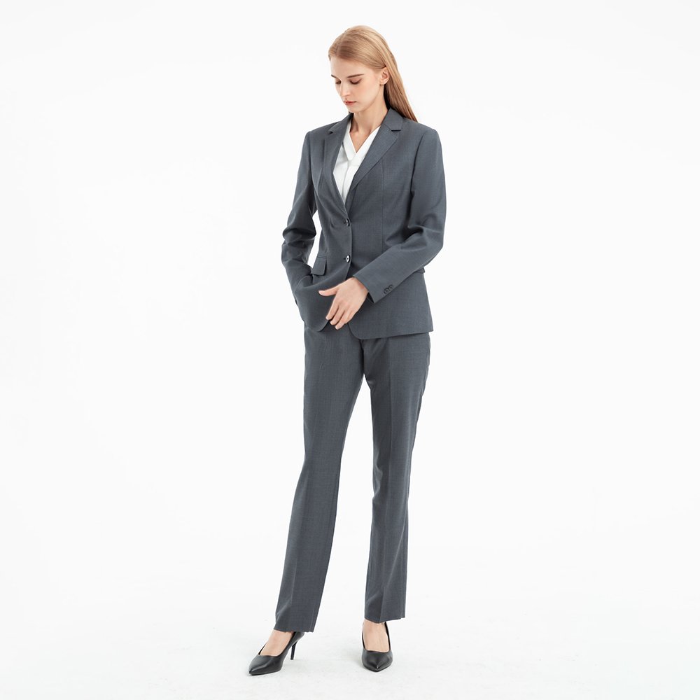 OEM Clothing Manufacturers Grey suit women's sets Wool polyester jacket pants elegant soft formal woman outfit suit for working