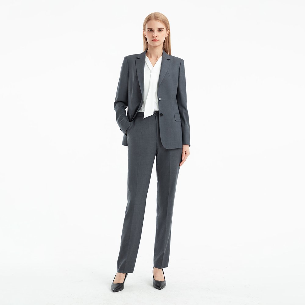 OEM Clothing Manufacturers Grey suit women's sets Wool polyester jacket pants elegant soft formal woman outfit suit for working