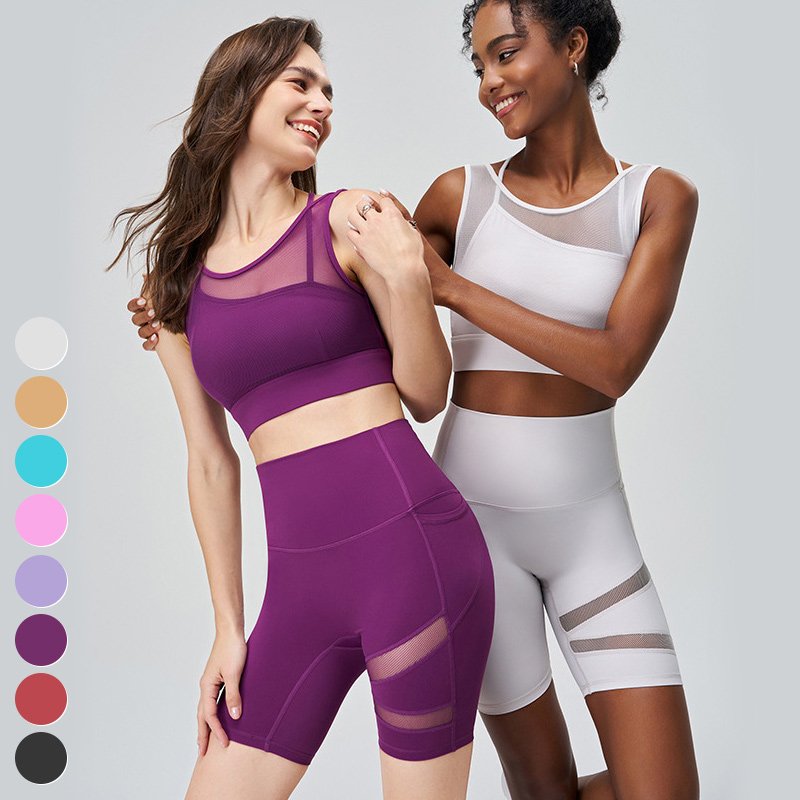 Wholesale Women's Sets Adjustable Sports Bra Shorts 2 Piece Suit Custom Logo Workout Clothing Yoga Set Women Gym Fitness Sets