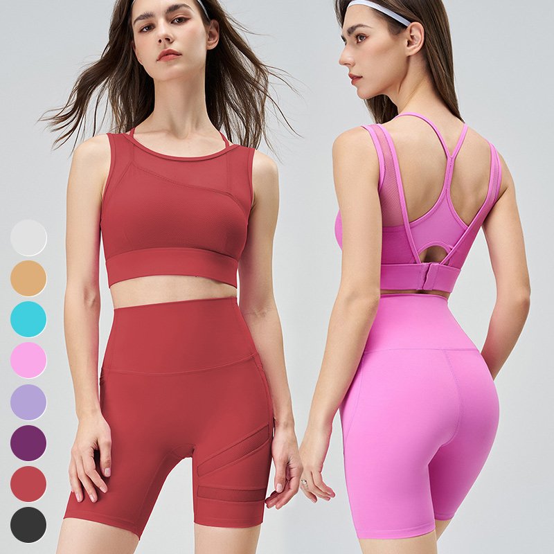 Wholesale Women's Sets Adjustable Sports Bra Shorts 2 Piece Suit Custom Logo Workout Clothing Yoga Set Women Gym Fitness Sets