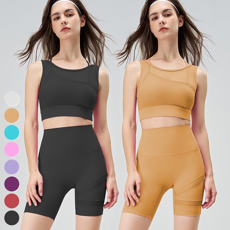 Wholesale Women's Sets Adjustable Sports Bra Shorts 2 Piece Suit Custom Logo Workout Clothing Yoga Set Women Gym Fitness Sets