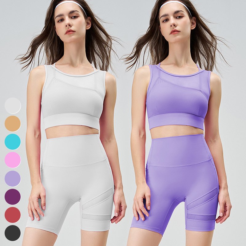 Wholesale Women's Sets Adjustable Sports Bra Shorts 2 Piece Suit Custom Logo Workout Clothing Yoga Set Women Gym Fitness Sets