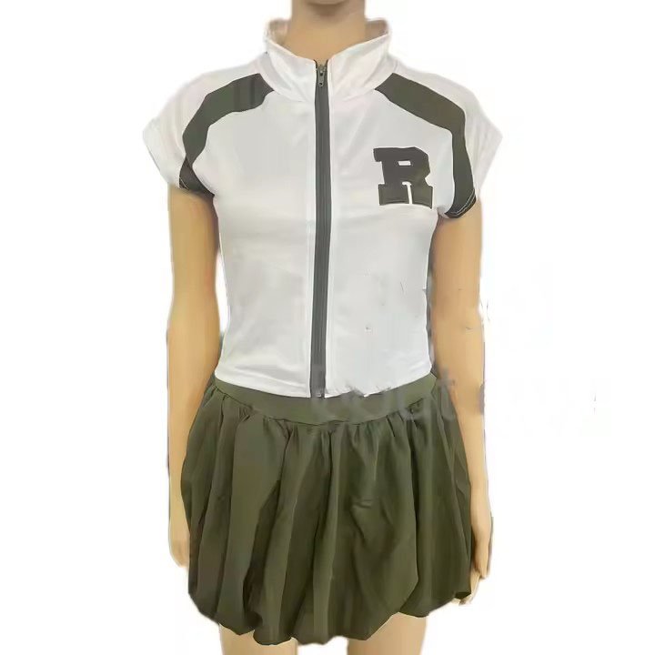 2 piece women's set letter print baseball jacket crop tops and bubble mini skirt casual elegant streetwear outfits
