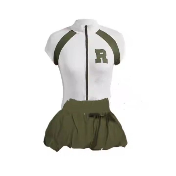 2 piece women's set letter print baseball jacket crop tops and bubble mini skirt casual elegant streetwear outfits
