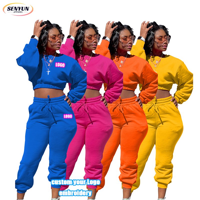 Factory Oem Leisure Plus Size Jogger Tracksuits Sports Custom 3d Embroidery Logo Winter Outfits Two Piece Elegant Women'S Sets