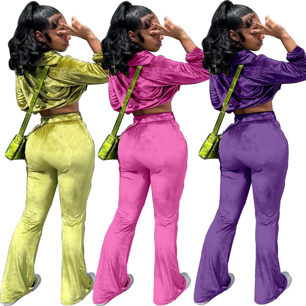 2024 High quality Velvet Sweatpants And Hoodie Set Tracksuit Women's Set