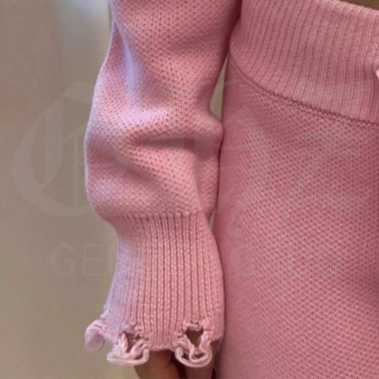 Custom Distressed Pink Knit Zip Hoodies Longer Knit Pants Form-fitting Tracksuit Pants Sets for Women 2 Piece Set