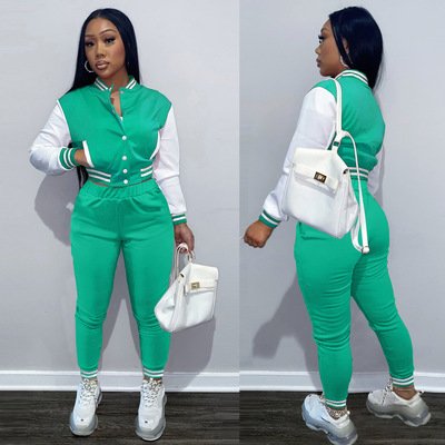 Women Jogging SweatSuit Set Tracksuit Custom Fall Winter Baseball Jacket and Sport Sweatpants 2 Two Piece Set Woman's Clothing