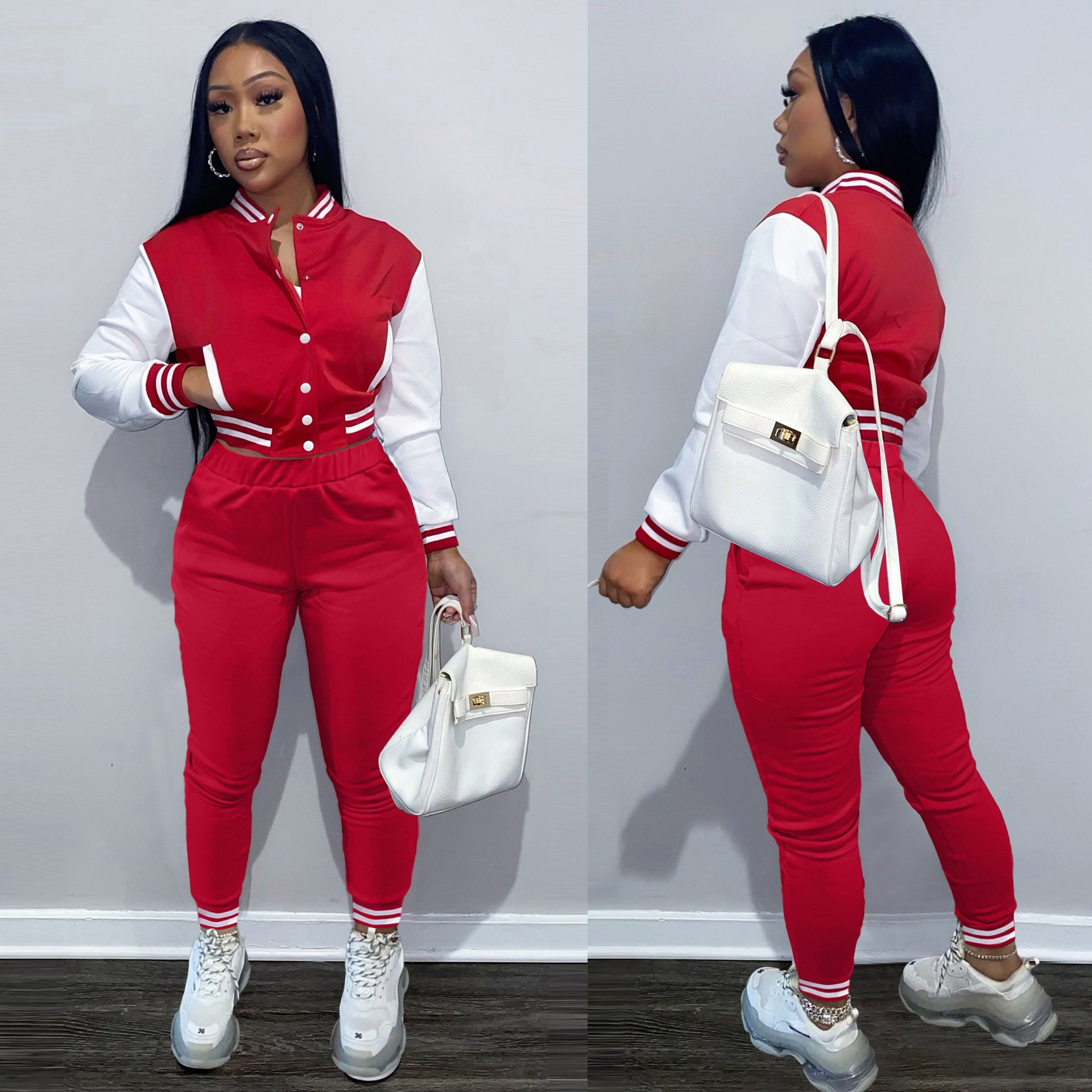Women Jogging SweatSuit Set Tracksuit Custom Fall Winter Baseball Jacket and Sport Sweatpants 2 Two Piece Set Woman's Clothing
