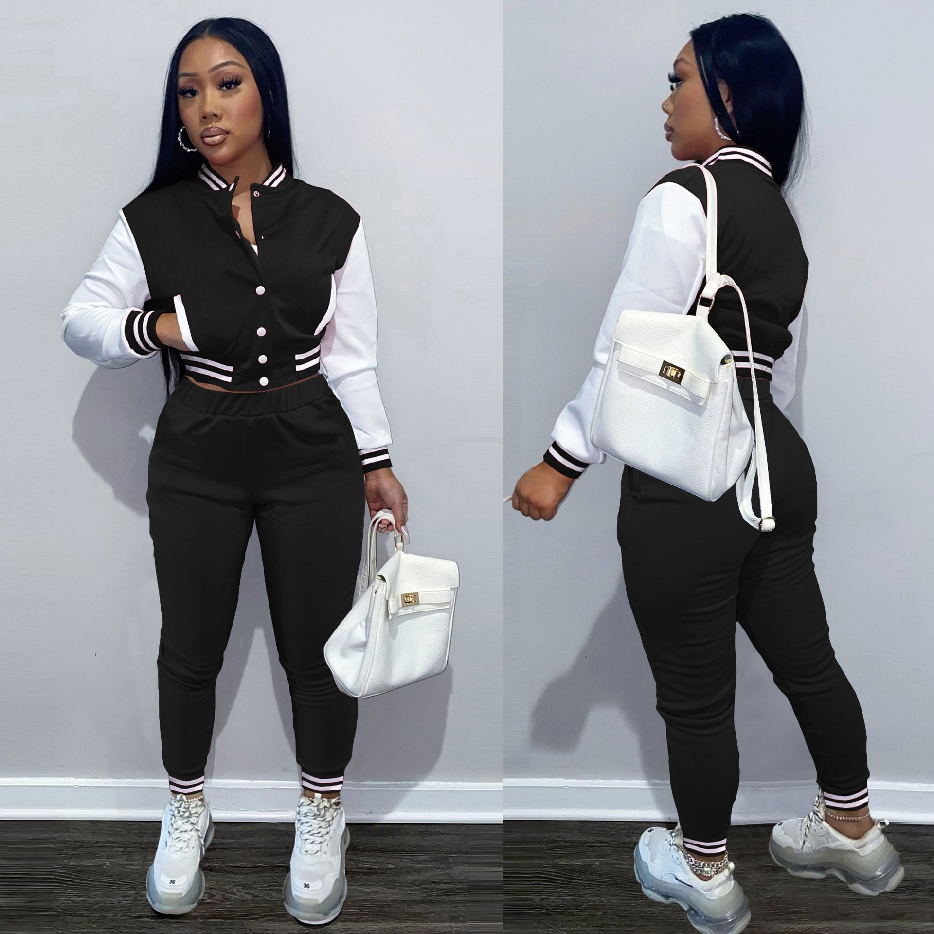 Women Jogging SweatSuit Set Tracksuit Custom Fall Winter Baseball Jacket and Sport Sweatpants 2 Two Piece Set Woman's Clothing