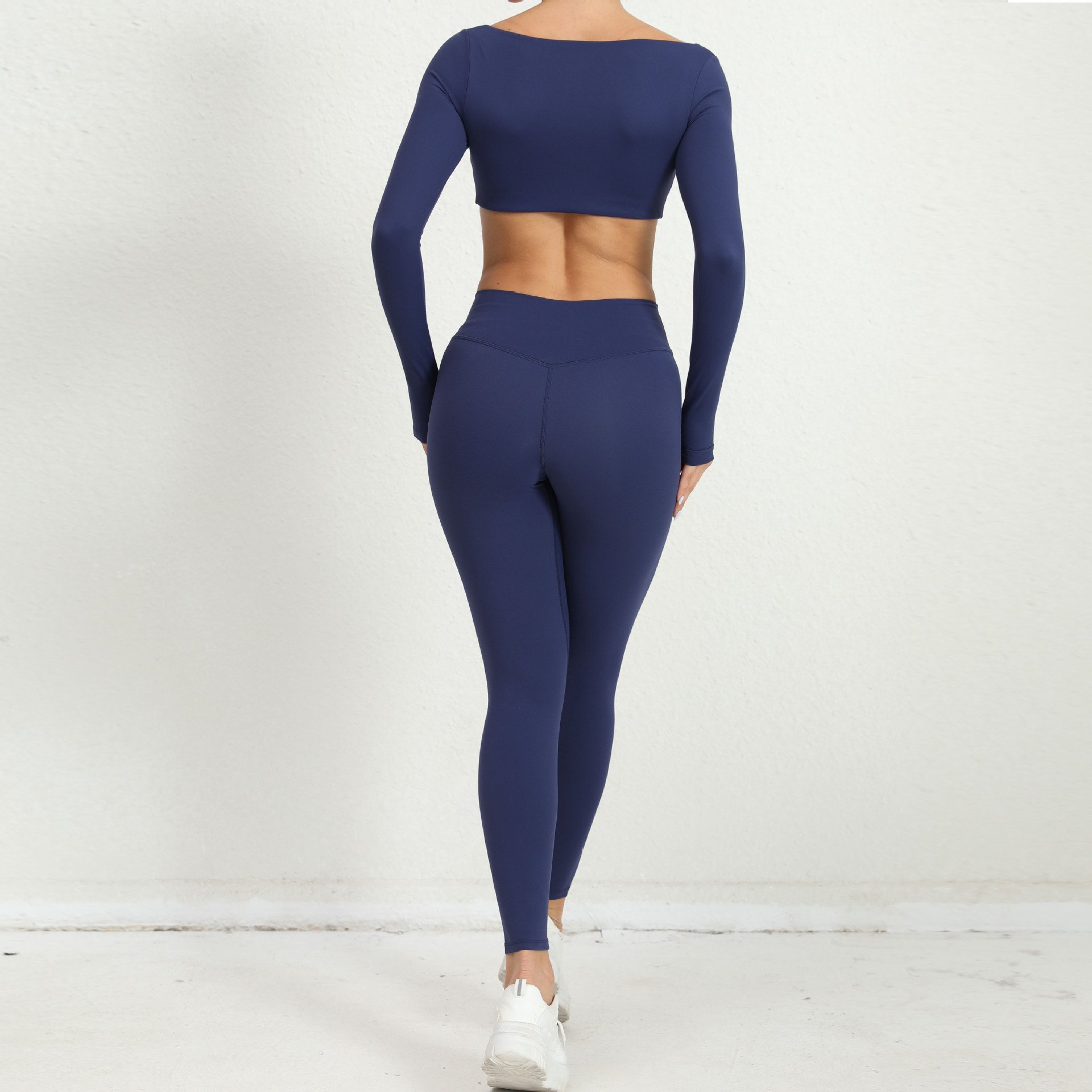 green nylon long sleeves crop top and legging tracksuit two pieces set for women clothing activewear fall 2024 women clothes
