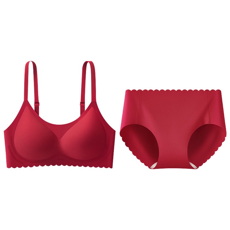Christmas High quality Factory wholesale Ladies Seamless brassiere Breathable Lady Wireless lingerie women's bra Red sets