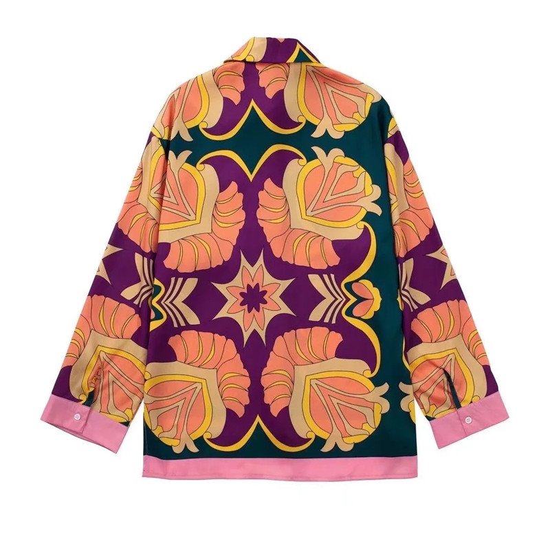 Vintage Sexy Casual Loose Homewear Colorful Floral Print Blouse Long Pant Matching Set Two Piece Pants Set Outfit Fall Set Woman