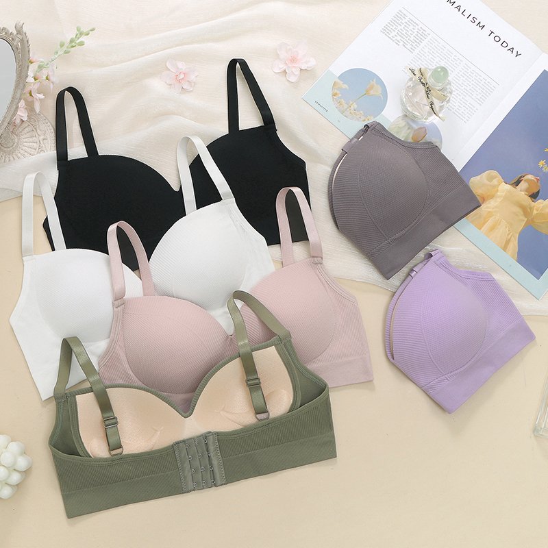 New Seamless Plus Size Bra Set with Adjustable Shoulder Straps and Steel Ring Free Fixed Latex Cup Tee Pants Bra Set