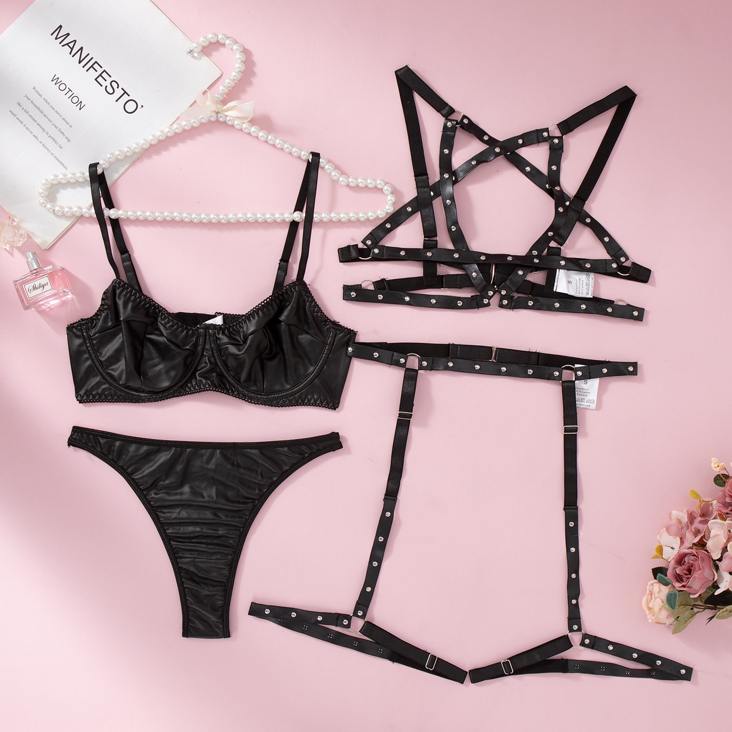 2024 New Women's Set Underwear Design sexy Temptation Gathering Splicing Perspective sex Bra