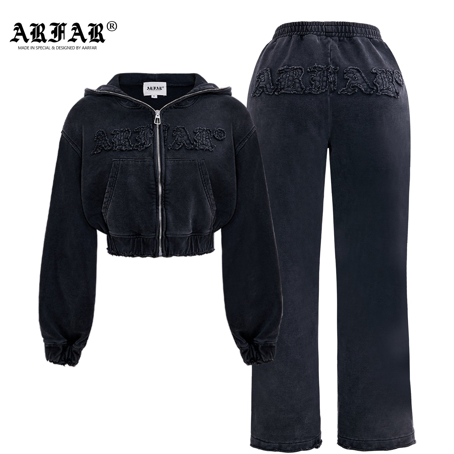 Custom Vintage Oversized 100% Cotton Women's Acid Wash Distressed Hoodie and Straight Leg Pants Women Sweat Suit Sets