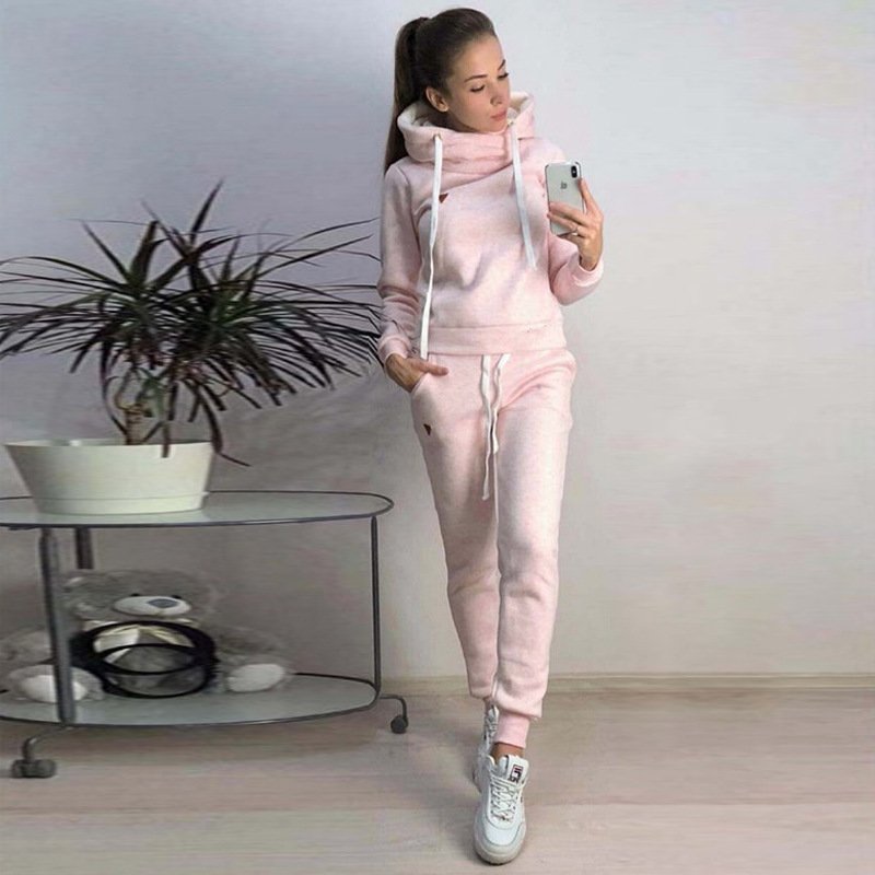 Factory Winter Pullover Tracksuits Oem Plus Size Boxy Custom Embroidery Logo Hoodie Outfits 2 Piece Blank Jogger Women'S Sets