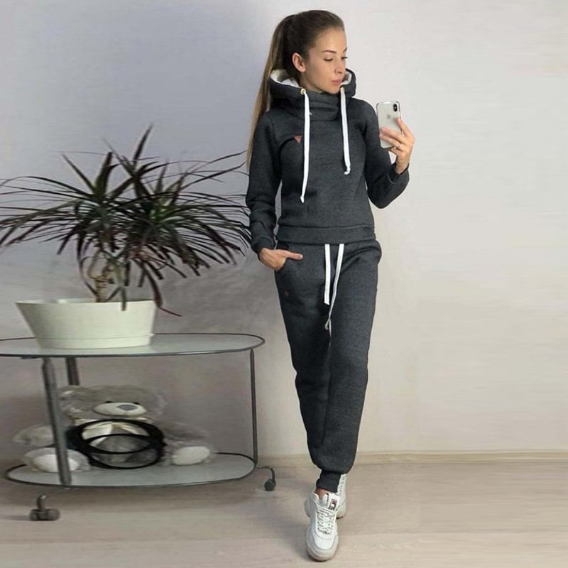 Factory Winter Pullover Tracksuits Oem Plus Size Boxy Custom Embroidery Logo Hoodie Outfits 2 Piece Blank Jogger Women'S Sets