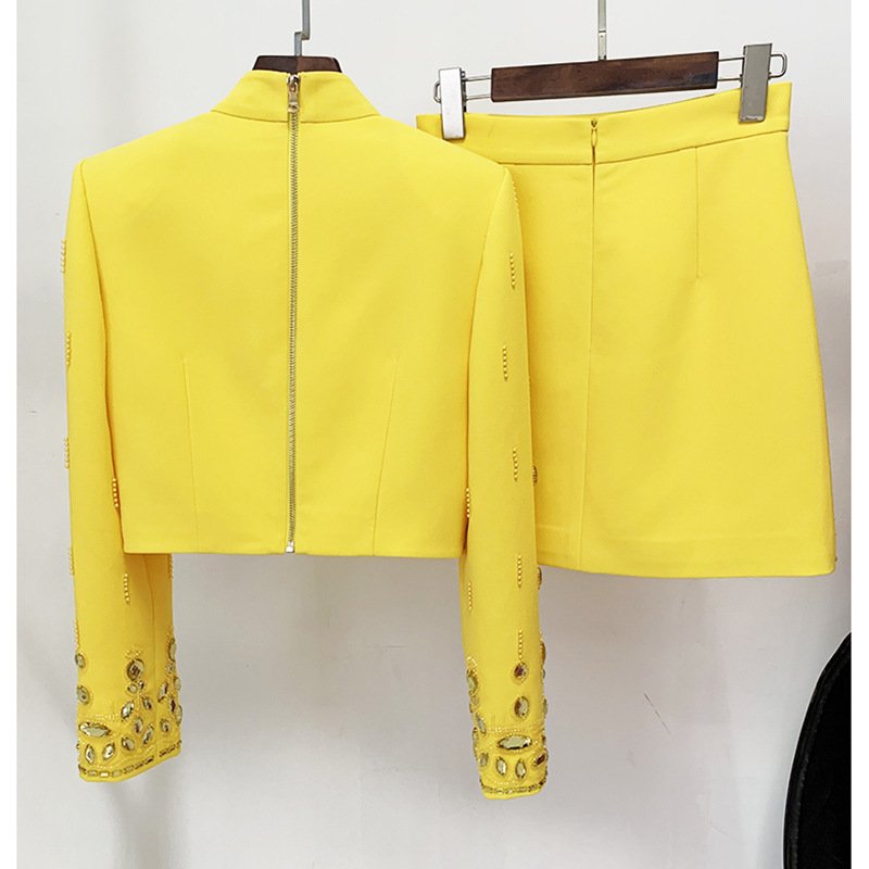 Boutique Wholesale 2024 Autumn New Fashion Nail Bead Inlaid Diamond Short Top Half Skirt Women's Set