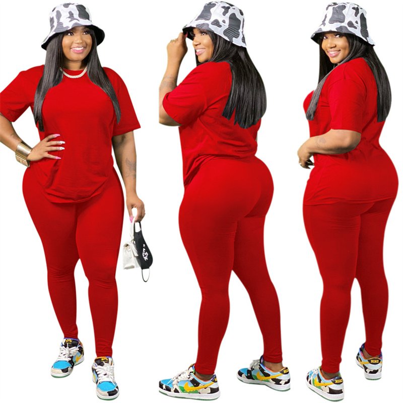 New Plus Size Clothing Womens Sweat Suit Sets Two Piece Summer Outfits Short Sleeve T Shirt 2 Piece Pants Set For Female
