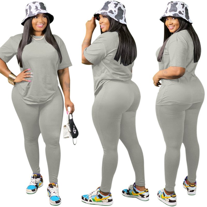 New Plus Size Clothing Womens Sweat Suit Sets Two Piece Summer Outfits Short Sleeve T Shirt 2 Piece Pants Set For Female