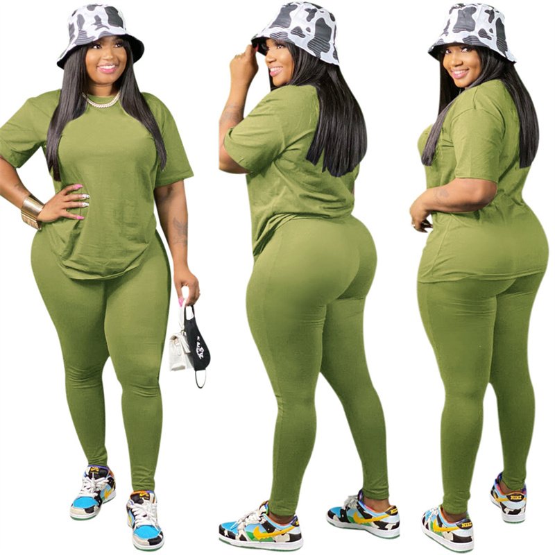 New Plus Size Clothing Womens Sweat Suit Sets Two Piece Summer Outfits Short Sleeve T Shirt 2 Piece Pants Set For Female