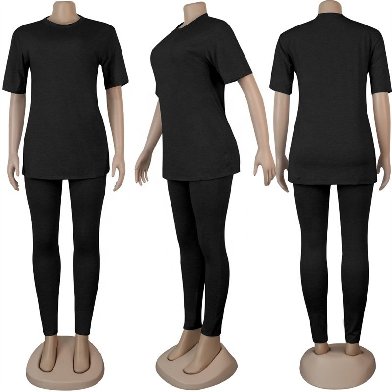 New Plus Size Clothing Womens Sweat Suit Sets Two Piece Summer Outfits Short Sleeve T Shirt 2 Piece Pants Set For Female