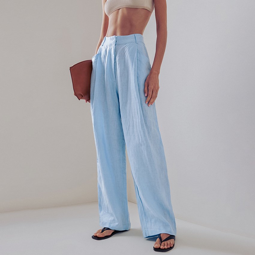 Boutique Wholesale 2024 Summer Loose Cotton Linen Simple Long Sleeved Shirt Long Pants Casual Women's Set