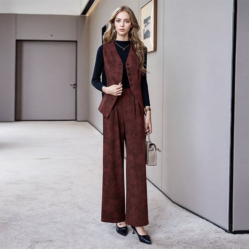 Custom Autumn and Spring New Round Neck Long Sleeves Tops Vest Jacket Long Pants Three Piece Set women's sets women's clothing