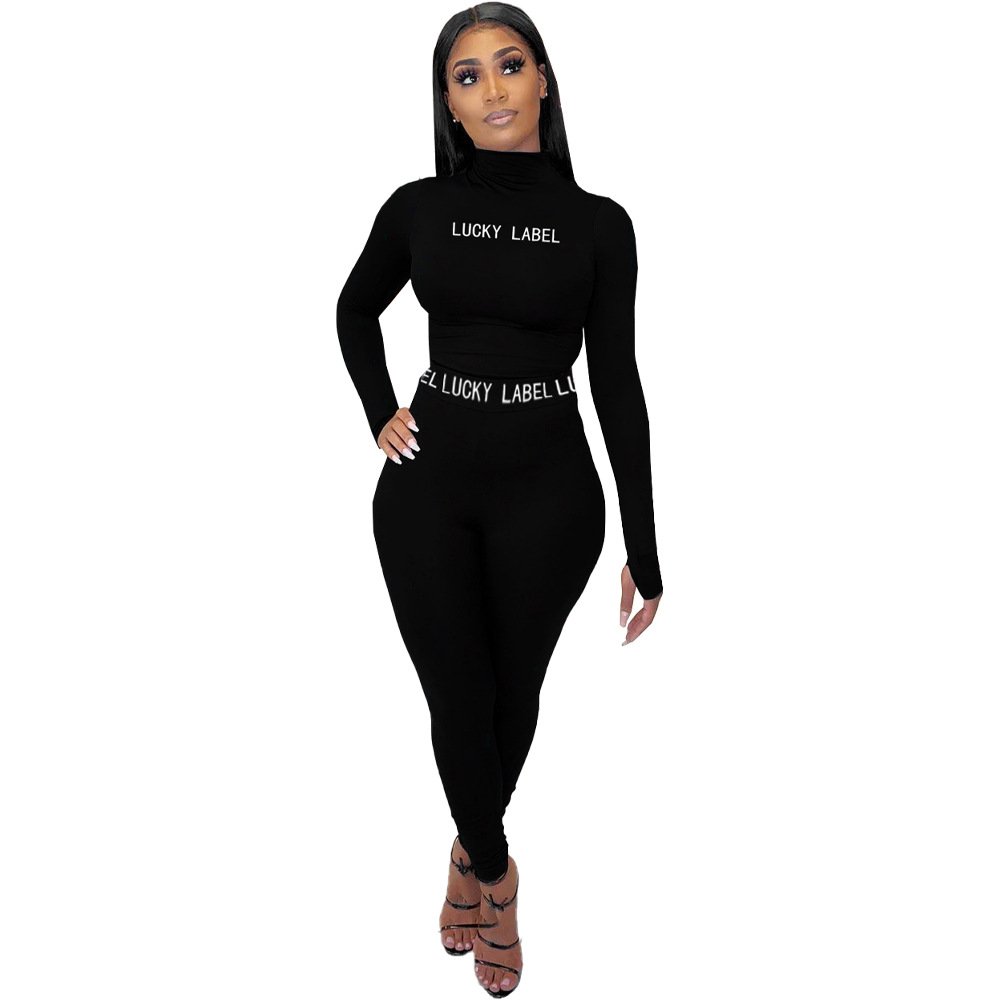 Fashion Casual Shaped and Tight Fitting Letter Print 2-piece Set Jogger Yoga Clothes Solid Custom Sweatshirt Women Sweat Sets