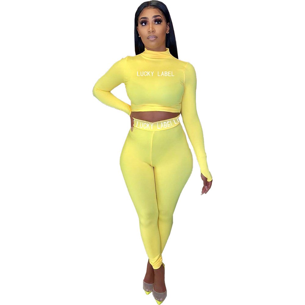 Fashion Casual Shaped and Tight Fitting Letter Print 2-piece Set Jogger Yoga Clothes Solid Custom Sweatshirt Women Sweat Sets