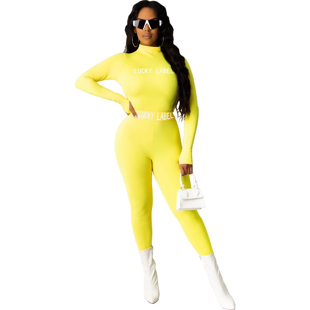 Fashion Casual Shaped and Tight Fitting Letter Print 2-piece Set Jogger Yoga Clothes Solid Custom Sweatshirt Women Sweat Sets