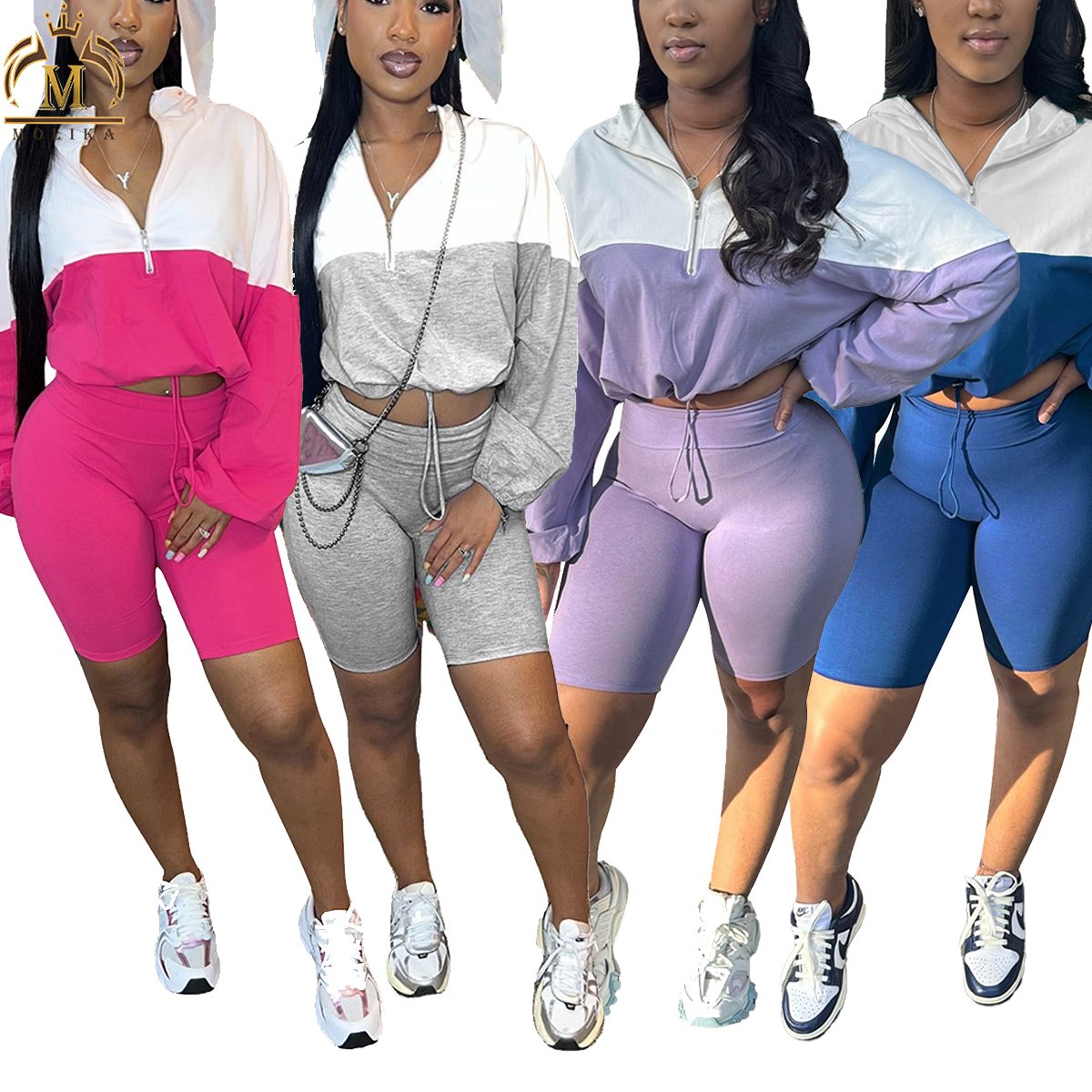 New Trendy Women's Jogger Sets Crop Hooded Jacket And Shorts 2 Pieces Sweatsuit Casual Jogger Two Piece Set Women Outfits