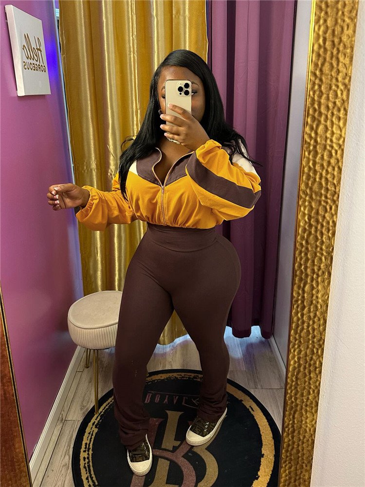 Autumn Sport Casual Women's Set Zip Long Sleeve Drawstring Crop Sweatshirt Top Pants Tracksuits Street Outfits
