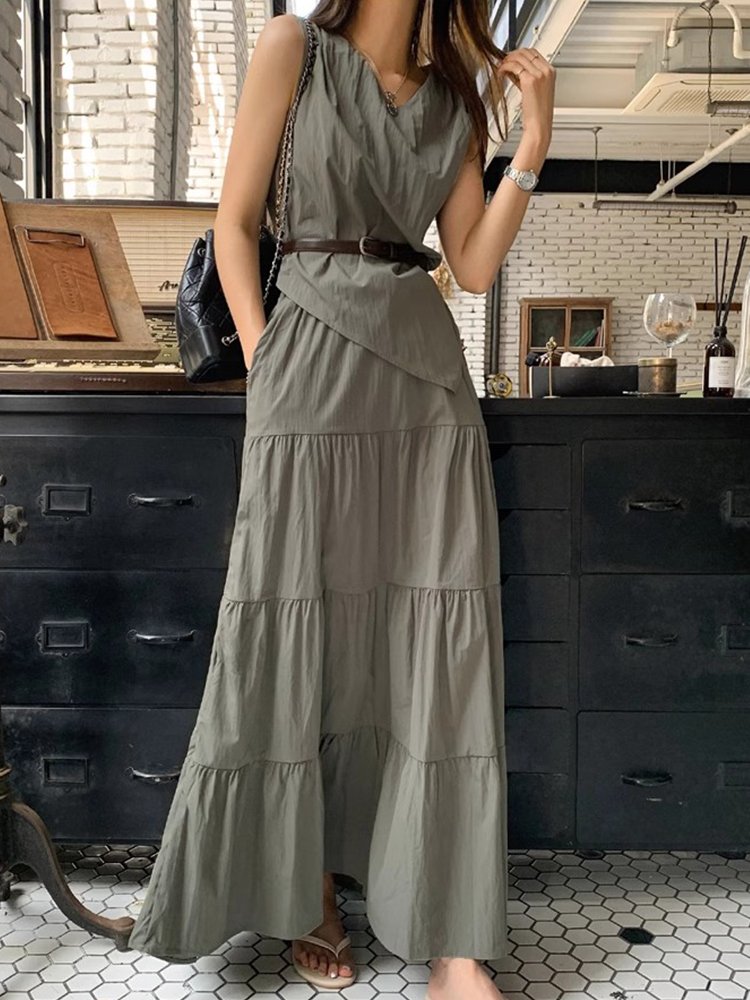 Wholesale 2024 Summer New Vintage Style Irregular Tank Top High Waist Cake Skirt Women's Set