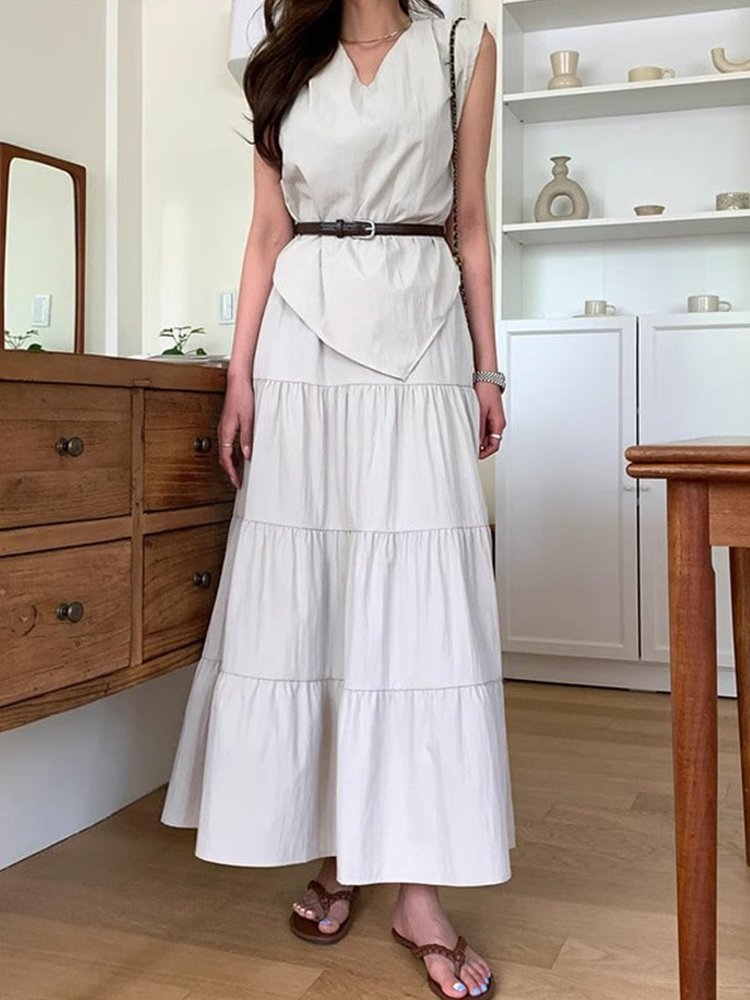 Wholesale 2024 Summer New Vintage Style Irregular Tank Top High Waist Cake Skirt Women's Set