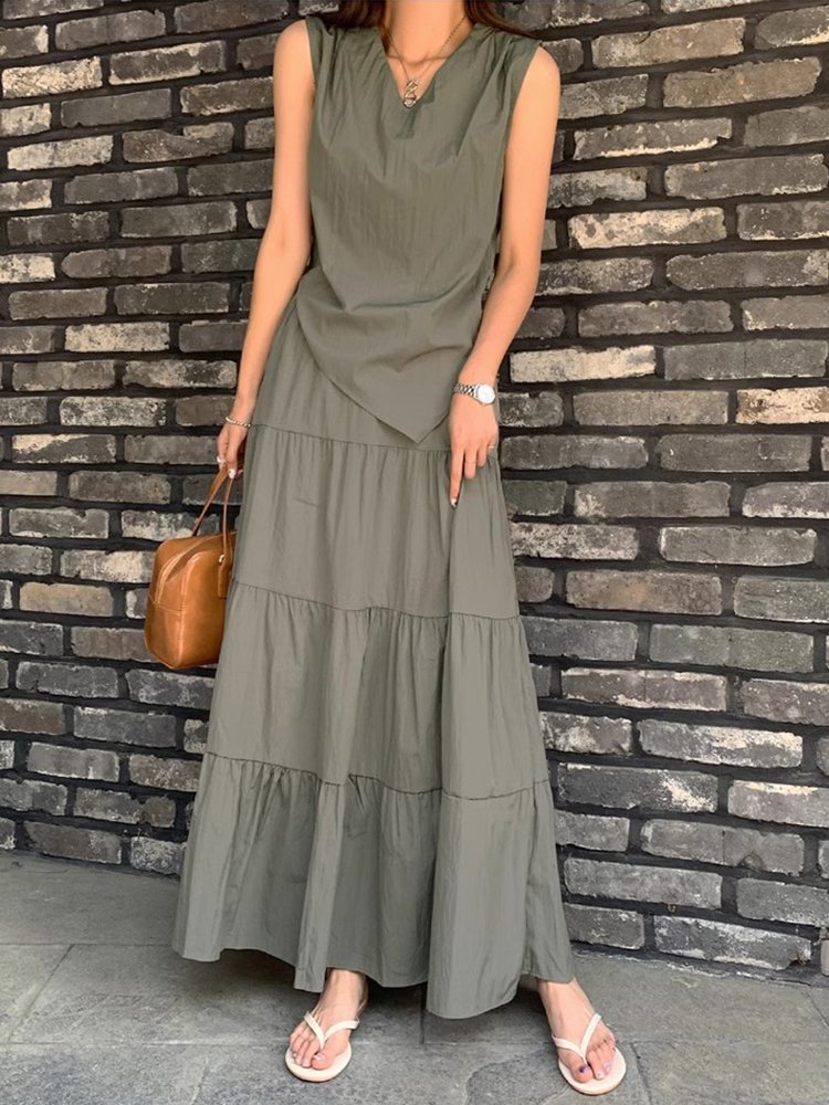 Wholesale 2024 Summer New Vintage Style Irregular Tank Top High Waist Cake Skirt Women's Set